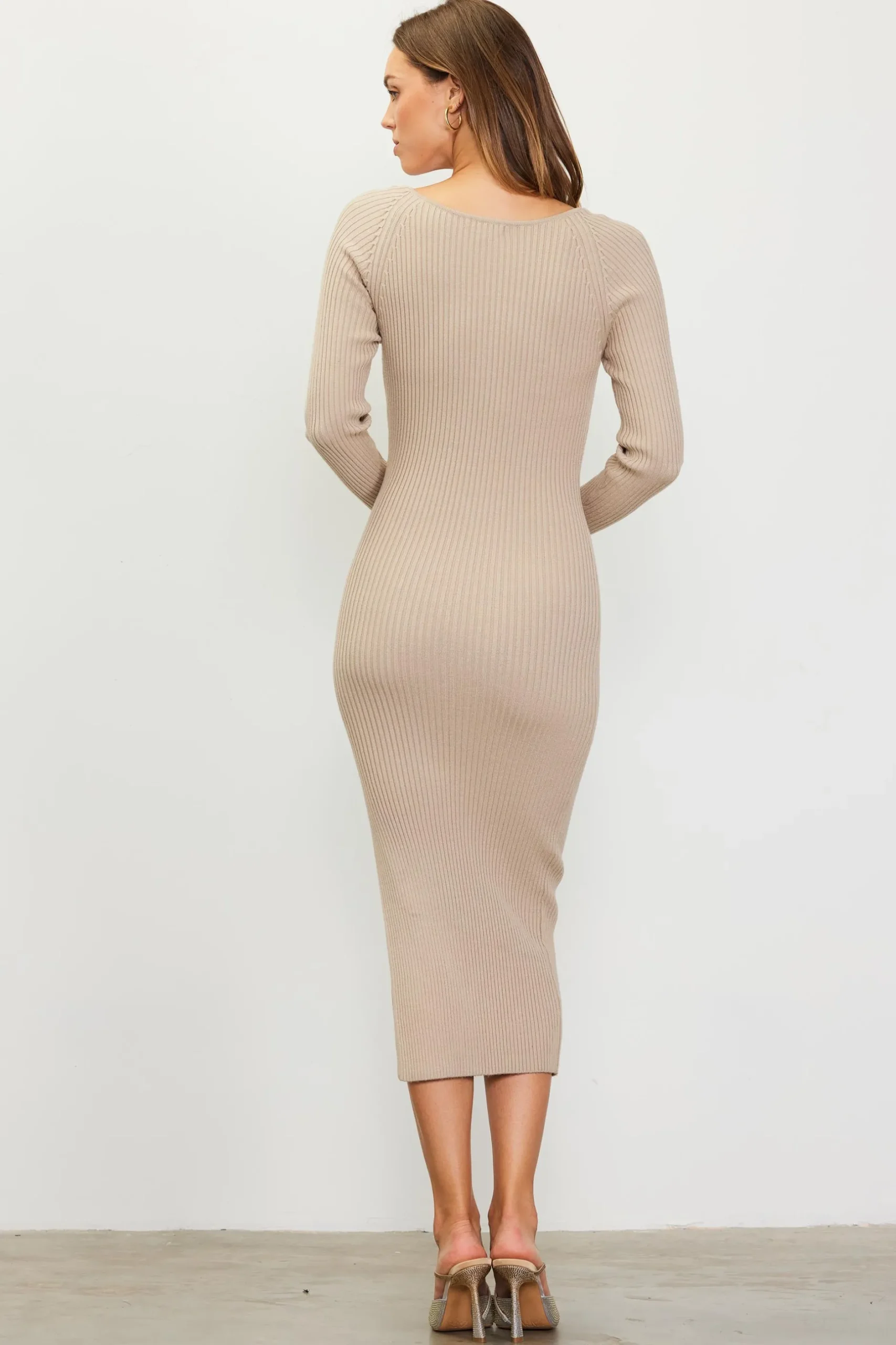 SKIES ARE BLUE Midi Dresses|Sweaters*Ribbed Sweater Dress Desertsand