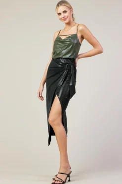 SKIES ARE BLUE Skirts*Ring Tie Wrap Midi Skirt Black