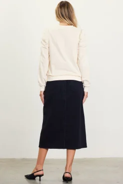 SKIES ARE BLUE Long Sleeve Tops|Sweaters*Ruched Sleeves Crewneck Sweatshirt Cream