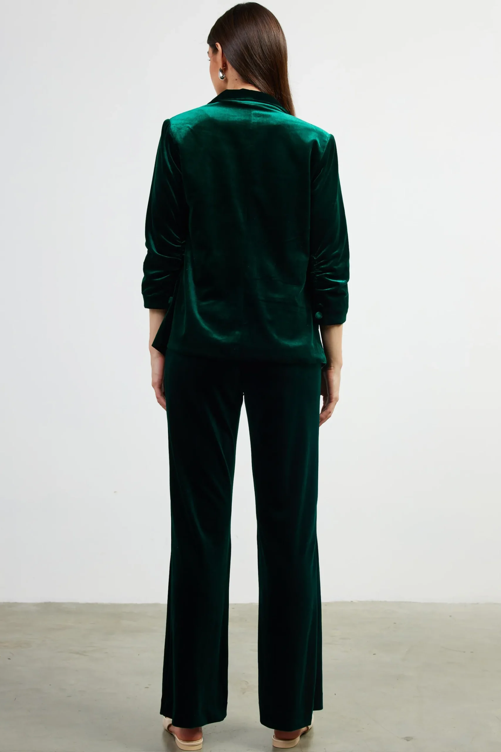 SKIES ARE BLUE Blazers*Ruched Velvet Blazer Huntergreen