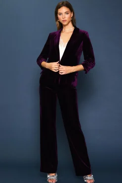 SKIES ARE BLUE Blazers*Ruched Velvet Blazer Plumpurple