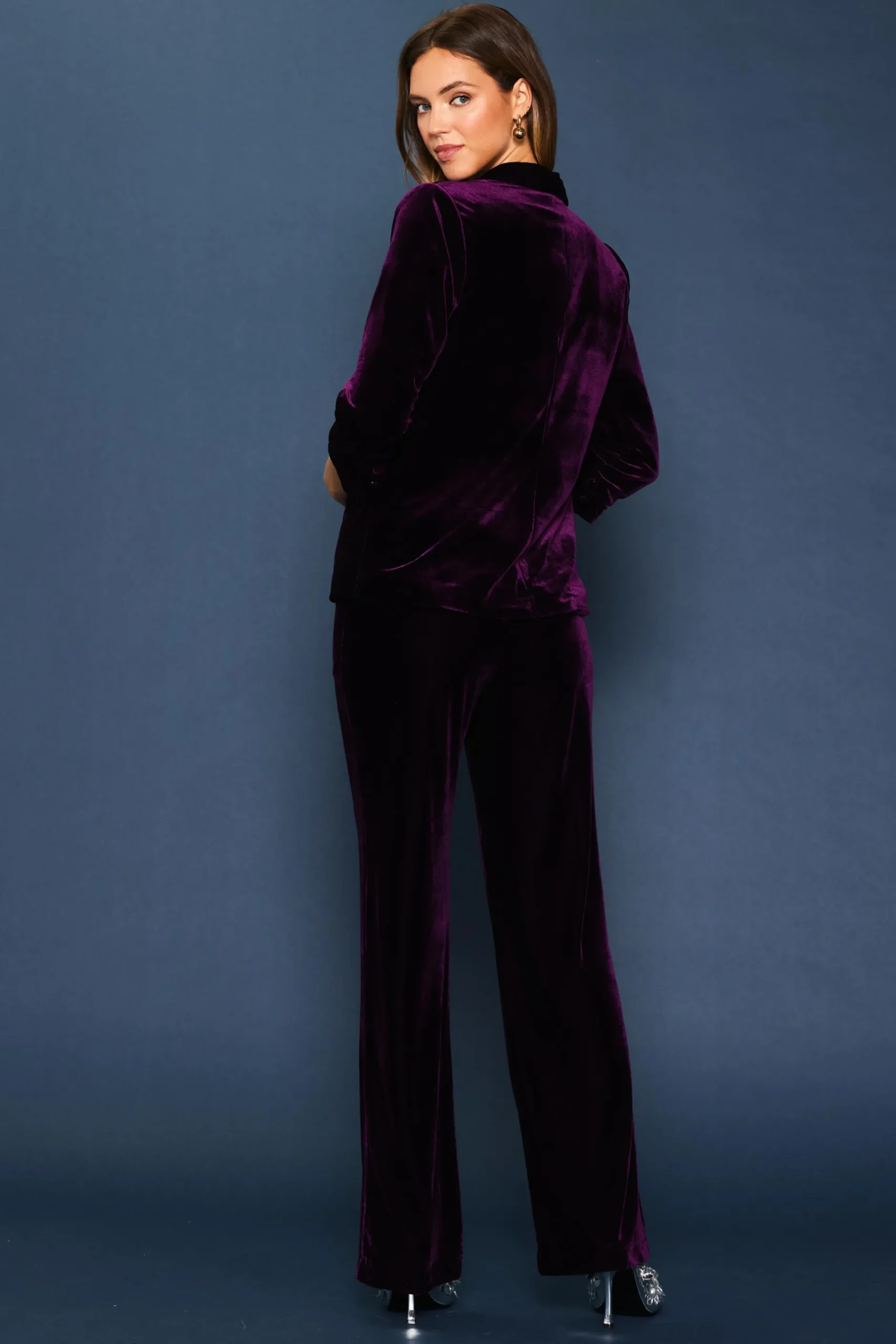 SKIES ARE BLUE Blazers*Ruched Velvet Blazer Plumpurple