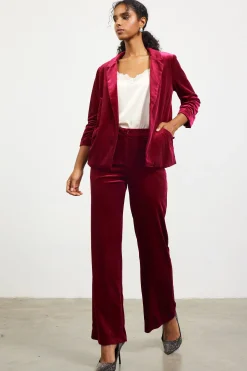 SKIES ARE BLUE Blazers*Ruched Velvet Blazer Deepcherry