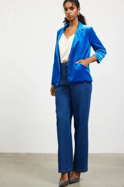 SKIES ARE BLUE Blazers*Ruched Velvet Blazer Oceanblue