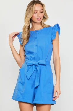 SKIES ARE BLUE Jumpsuits*Ruffle Cap Sleeves Romper Frenchblue