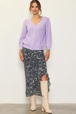 SKIES ARE BLUE Skirts*Ruffle Detail Slit Midi Skirt Black-lavender