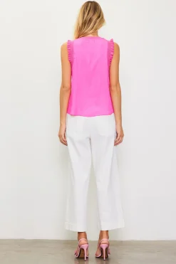 SKIES ARE BLUE Sleeveless Tops*Ruffle Detail Woven Top Candypink