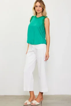 SKIES ARE BLUE Sleeveless Tops*Ruffle Detail Woven Top Kelly-green