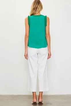 SKIES ARE BLUE Sleeveless Tops*Ruffle Detail Woven Top Kelly-green