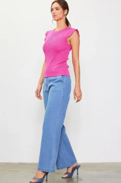 SKIES ARE BLUE Sleeveless Tops*Ruffle Sleeve Knit Top Pinkmagnolia