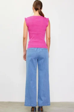 SKIES ARE BLUE Sleeveless Tops*Ruffle Sleeve Knit Top Pinkmagnolia