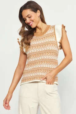 SKIES ARE BLUE Short Sleeve Tops|Sweaters*Ruffle Sleeve Sweater Tuscantan