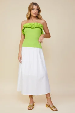SKIES ARE BLUE Sleeveless Tops*Ruffled Strapless Top Limegreen