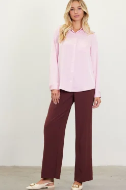 SKIES ARE BLUE Blouses|Long Sleeve Tops*Satin Button Down Top Petalpink