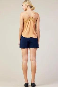 SKIES ARE BLUE Sleeveless Tops*Satin Lace Cami Top Gingerbrown