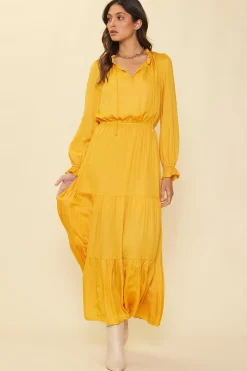 SKIES ARE BLUE Maxi Dresses*Satin Ruffled Maxi Dress Marigold