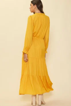 SKIES ARE BLUE Maxi Dresses*Satin Ruffled Maxi Dress Marigold