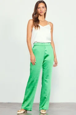 SKIES ARE BLUE Pants*Satin Straight Leg Pant Spearmint