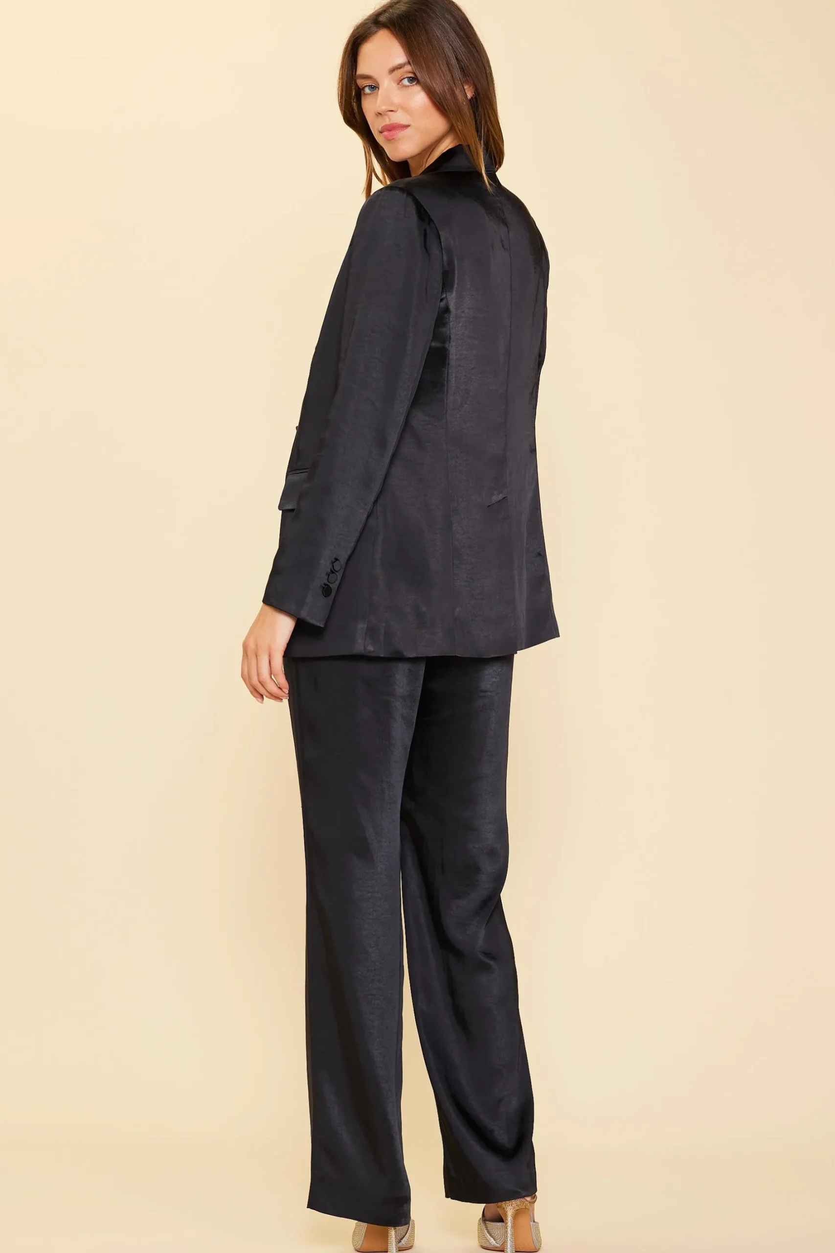 SKIES ARE BLUE Blazers*Satin Tailored Blazer Black