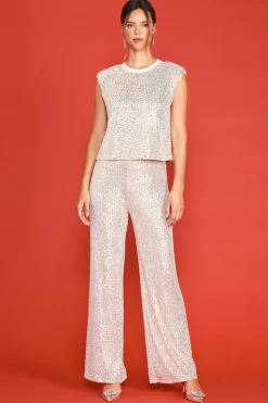 SKIES ARE BLUE Sleeveless Tops*Sequin Bubble Muscle Tank Champagne