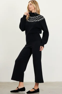 SKIES ARE BLUE Sweaters*Sequin Detail Fair Isle Sweater Black-cream