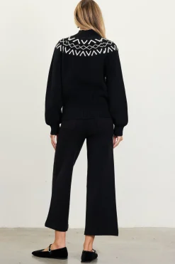 SKIES ARE BLUE Sweaters*Sequin Detail Fair Isle Sweater Black-cream