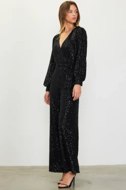 SKIES ARE BLUE Jumpsuits*Sequin Wrap Jumpsuit Black