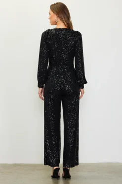 SKIES ARE BLUE Jumpsuits*Sequin Wrap Jumpsuit Black