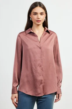 SKIES ARE BLUE Blouses|Long Sleeve Tops*Shimmery Button Down Blouse Mauve