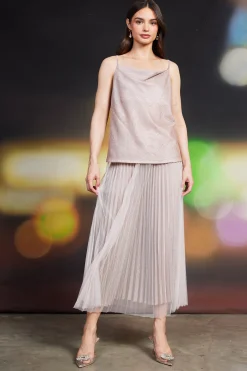 SKIES ARE BLUE Sleeveless Tops*Shimmery Cowl Neck Cami Blush