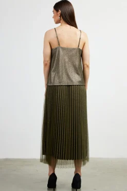 SKIES ARE BLUE Sleeveless Tops*Shimmery Cowl Neck Cami Olive