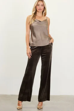 SKIES ARE BLUE Sleeveless Tops*Shimmery Satin Cowl Neck Cami Olive