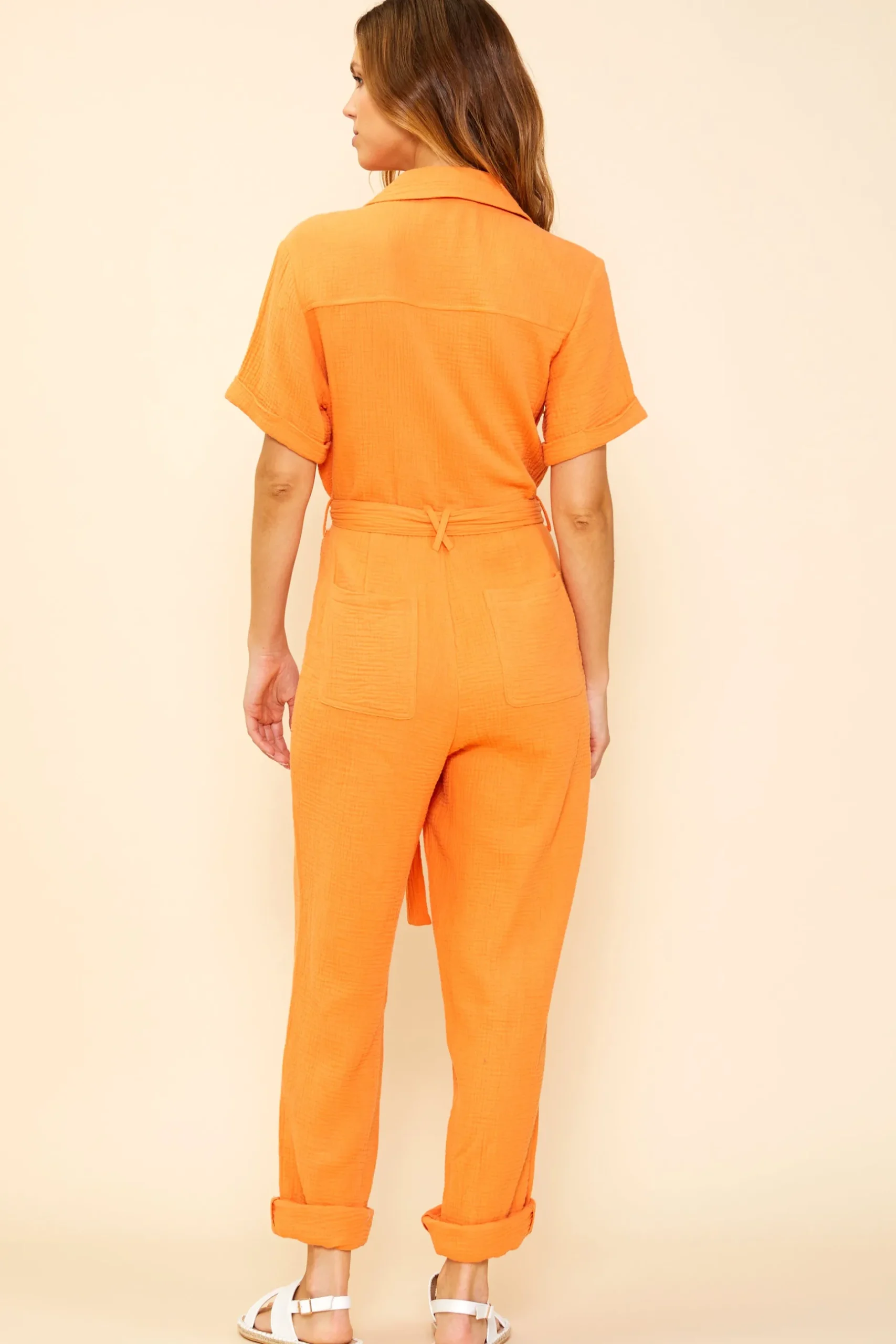 SKIES ARE BLUE Jumpsuits*Short Sleeve Gauze Jumpsuit Sunkissedorange