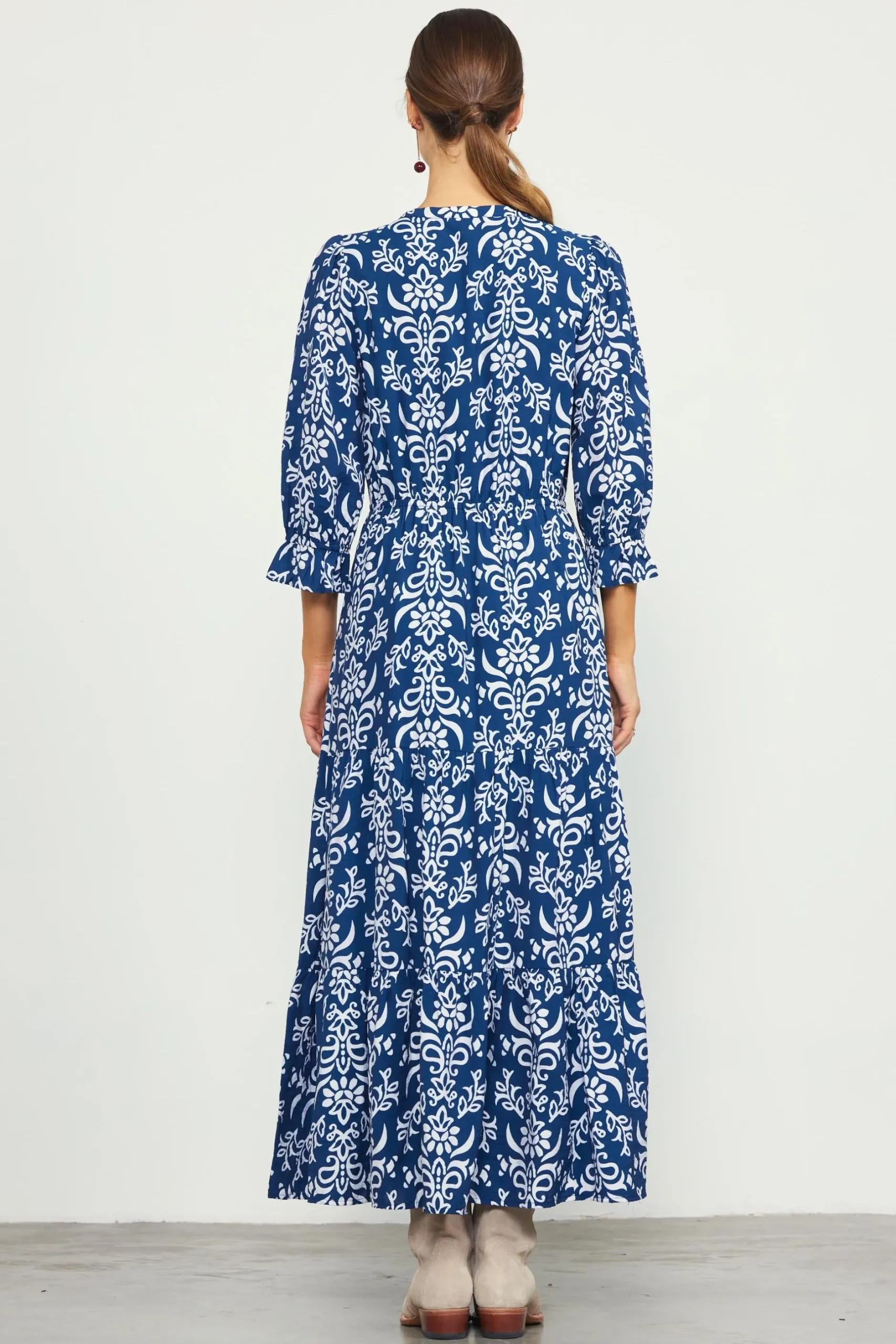 SKIES ARE BLUE Maxi Dresses*Skye Split Neck Ruffle Maxi Dress Navy