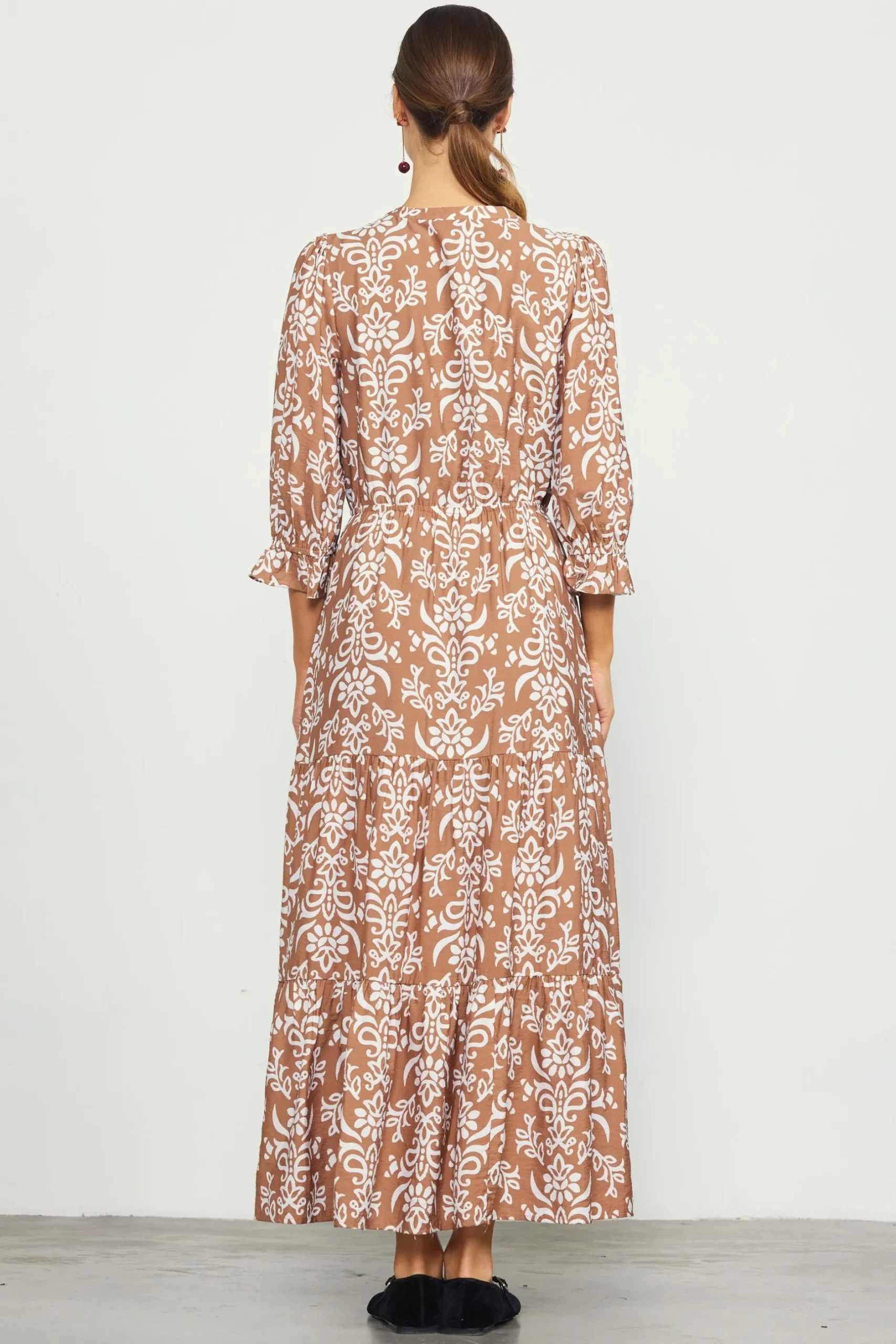 SKIES ARE BLUE Maxi Dresses*Skye Split Neck Ruffle Maxi Dress Tuscantan