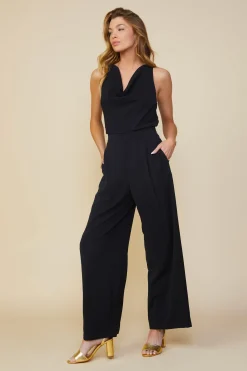 SKIES ARE BLUE Jumpsuits*Sleeveless Cowl Neck Jumpsuit Black