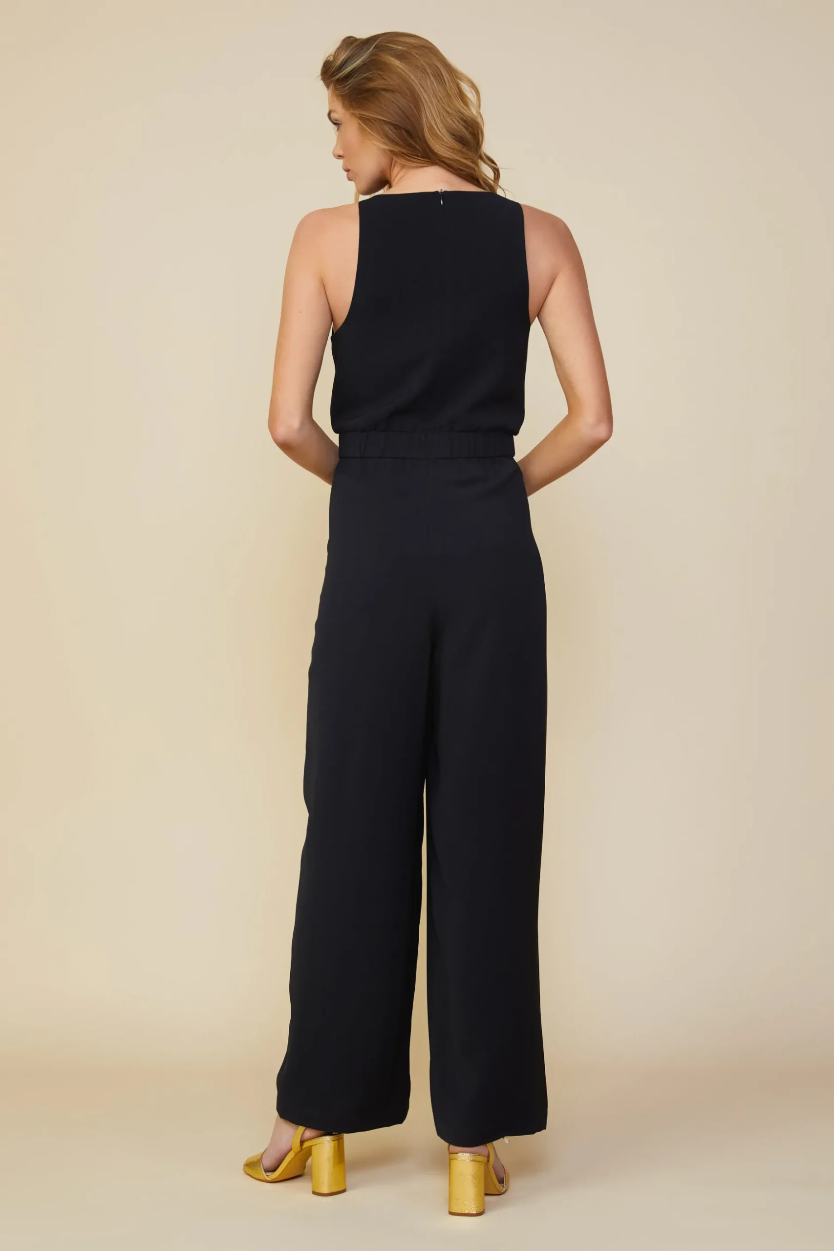 SKIES ARE BLUE Jumpsuits*Sleeveless Cowl Neck Jumpsuit Black