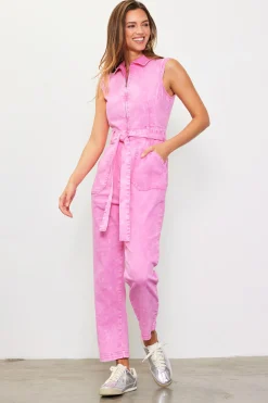 SKIES ARE BLUE Jumpsuits*Sleeveless Washed Denim Jumpsuit Pink