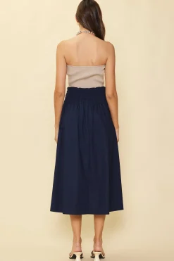 SKIES ARE BLUE Skirts*Smocked Waist Flared Skirt Navy