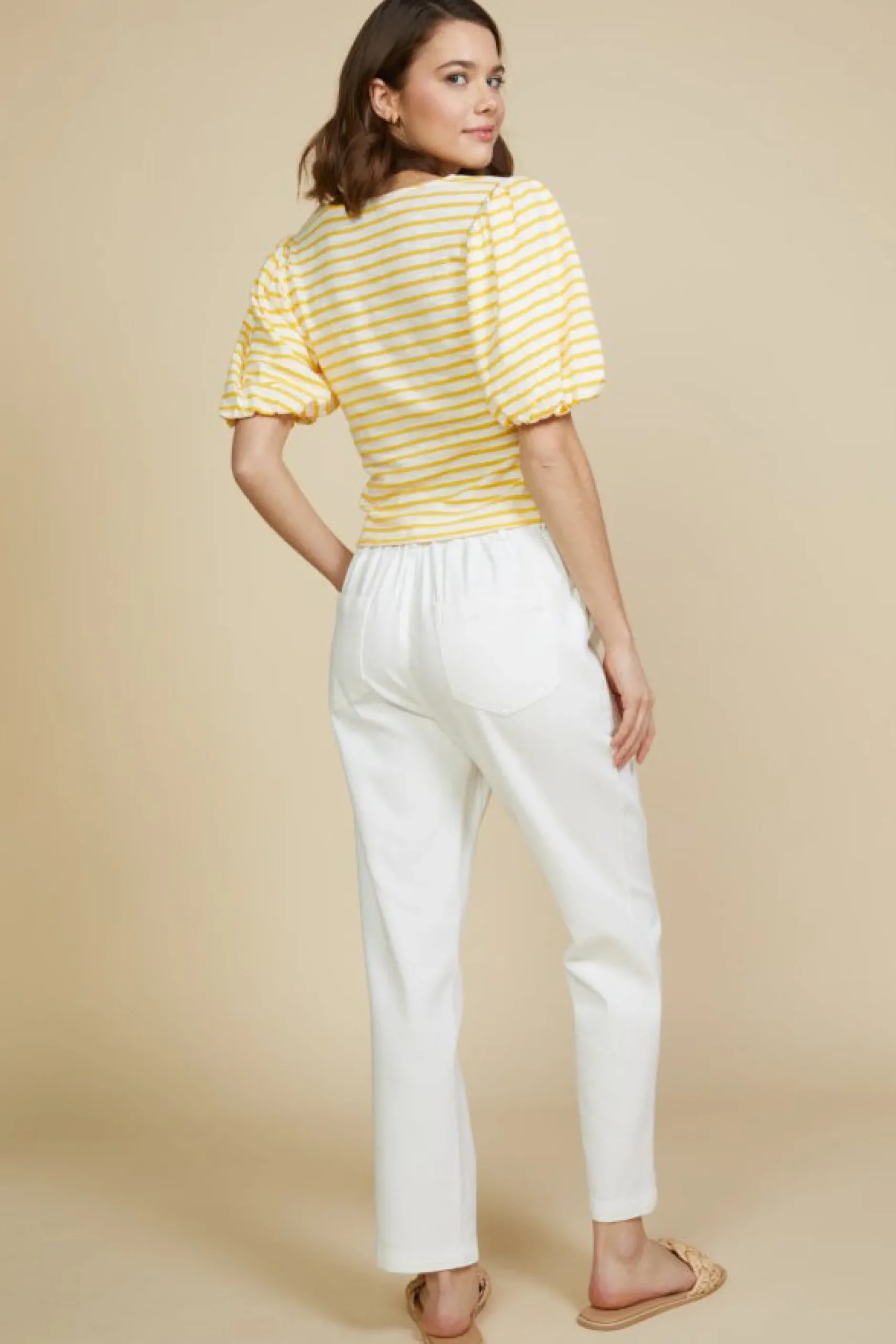 SKIES ARE BLUE Short Sleeve Tops*Square Neck Striped Top Mangosorbet