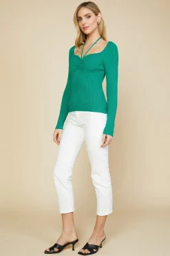 SKIES ARE BLUE Long Sleeve Tops|Sweaters*Strappy Halter Ribbed Sweater Jadegreen