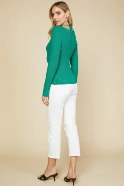 SKIES ARE BLUE Long Sleeve Tops|Sweaters*Strappy Halter Ribbed Sweater Jadegreen