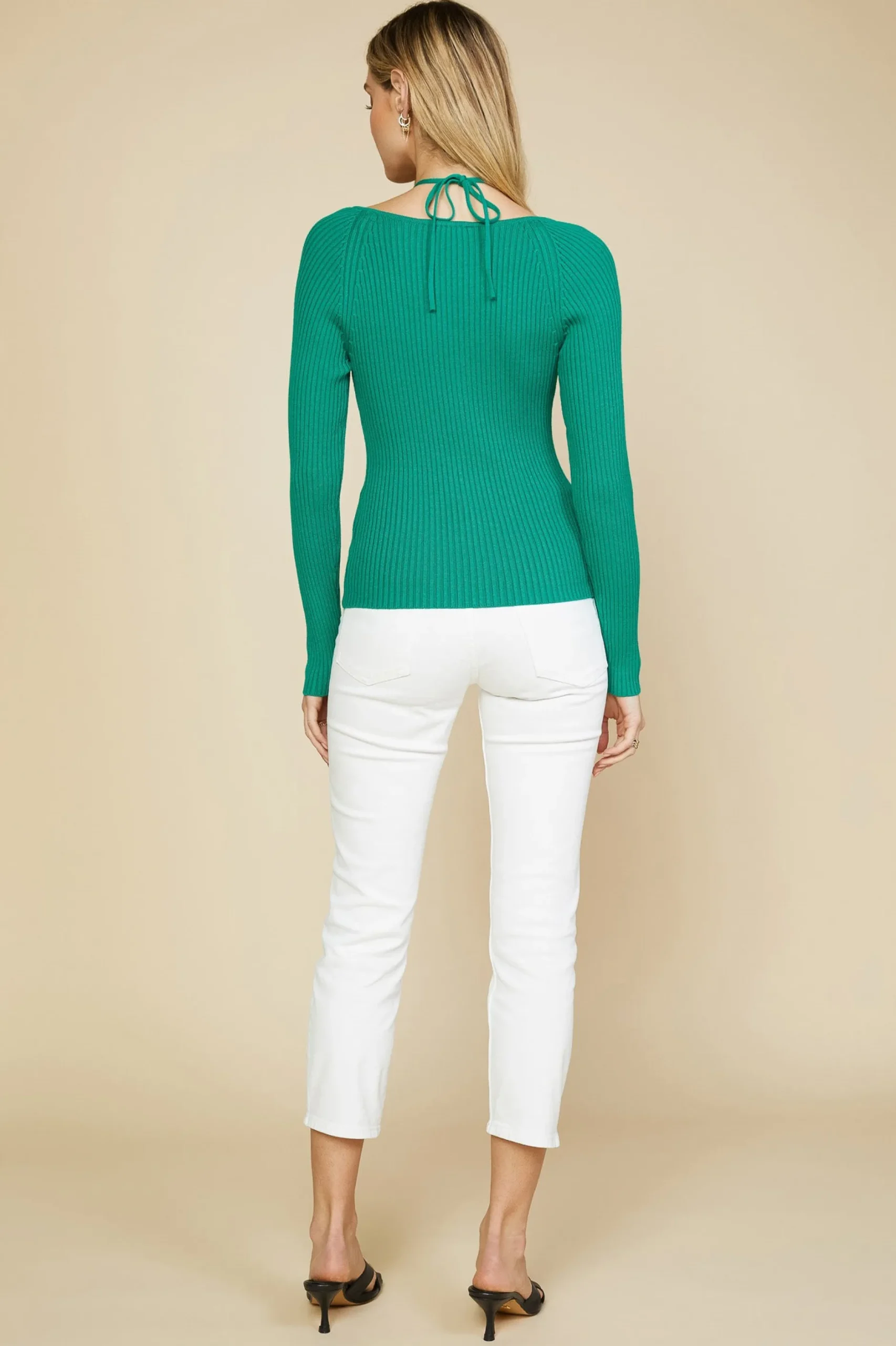 SKIES ARE BLUE Long Sleeve Tops|Sweaters*Strappy Halter Ribbed Sweater Jadegreen