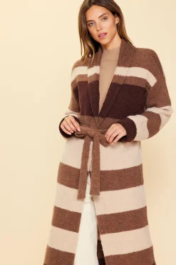 SKIES ARE BLUE Outerwear|Sweaters*Striped Cardigan With Tie Brown-ivory