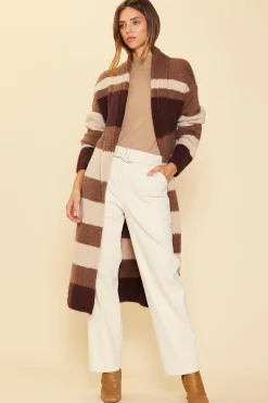 SKIES ARE BLUE Outerwear|Sweaters*Striped Cardigan With Tie Brown-ivory