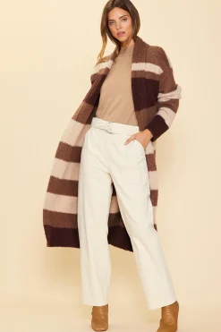 SKIES ARE BLUE Outerwear|Sweaters*Striped Cardigan With Tie Brown-ivory