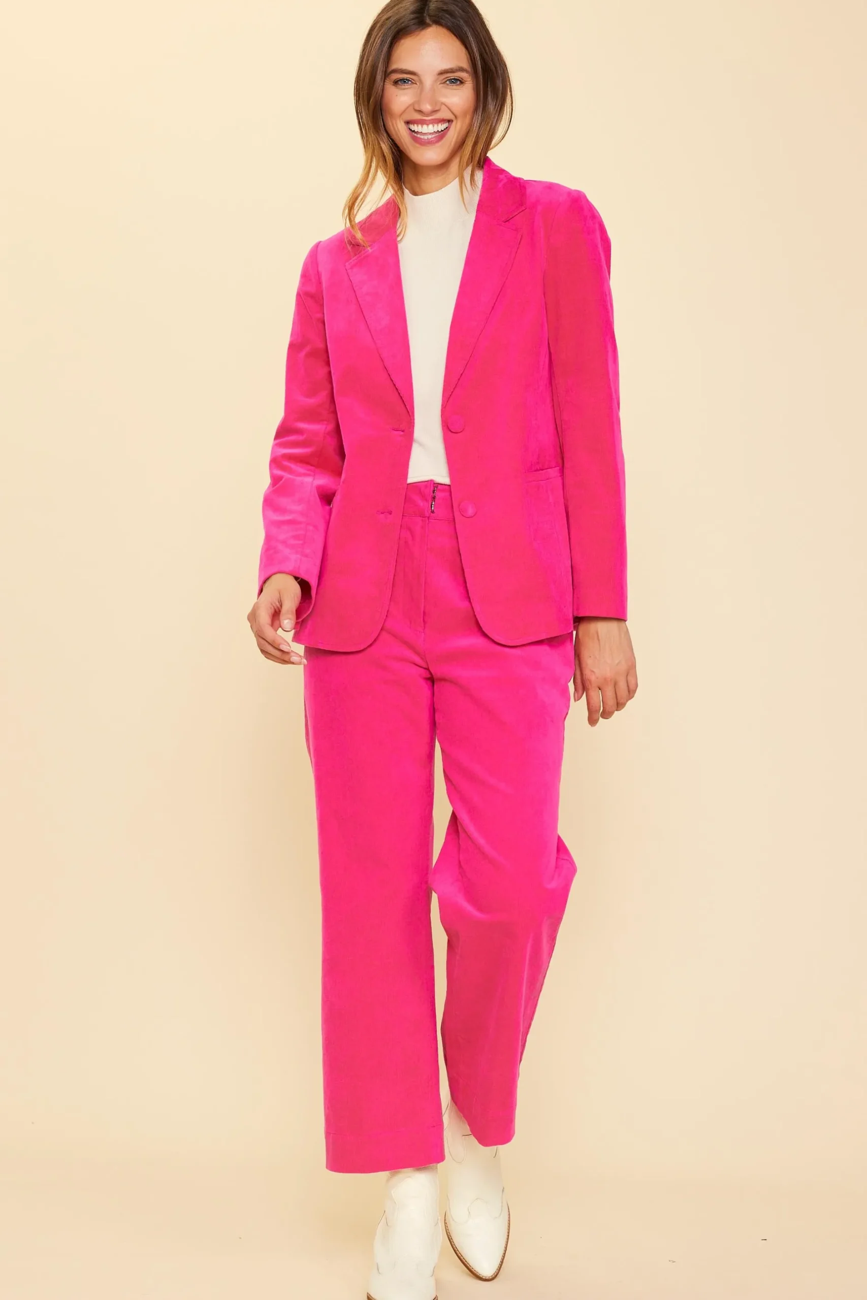SKIES ARE BLUE Blazers*Tailored Corduroy Blazer Berrypink