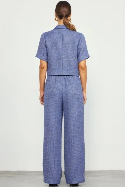 SKIES ARE BLUE Blazers*Tailored Tweed Cropped Blazer Blue