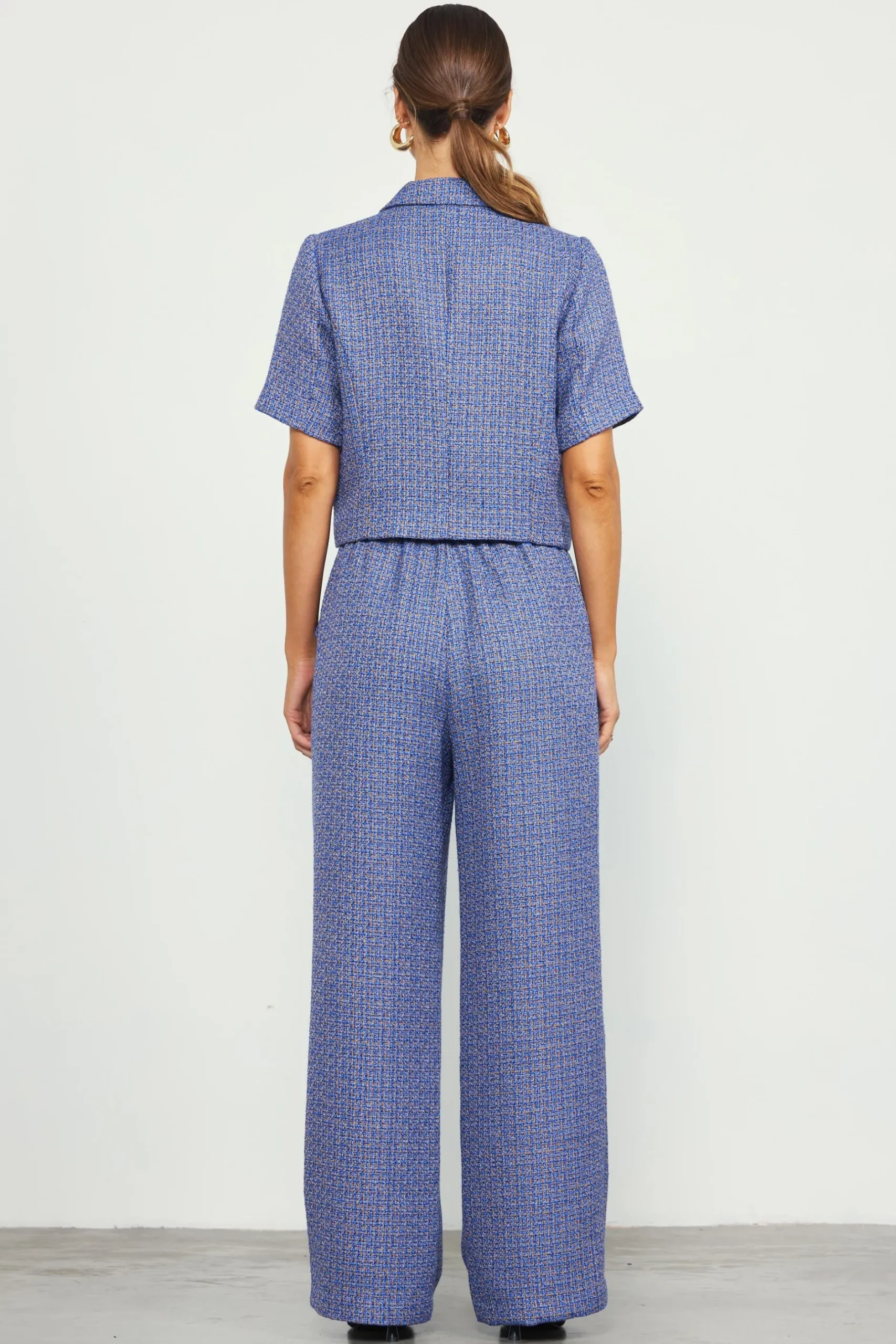 SKIES ARE BLUE Blazers*Tailored Tweed Cropped Blazer Blue