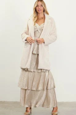 SKIES ARE BLUE Outerwear*Teddy Faux Fur Coat Cream